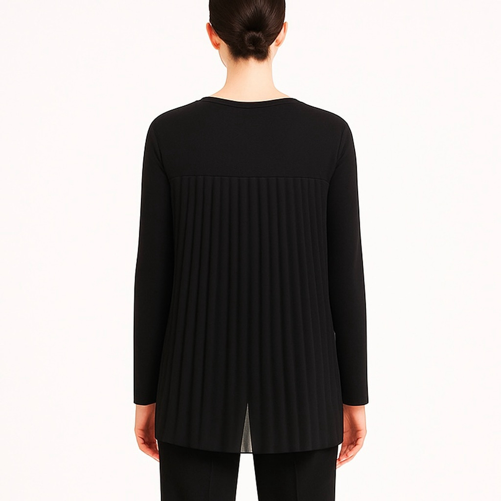 Club Monaco Black Long Sleeve Top Pleated Back Semi Sheer Office Minimalist XS